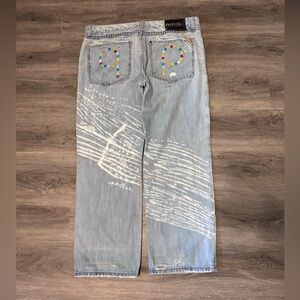 Vintage Y2k Parish Nation Baggy Jeans Mens 42x31 Skater Distressed Embroidery